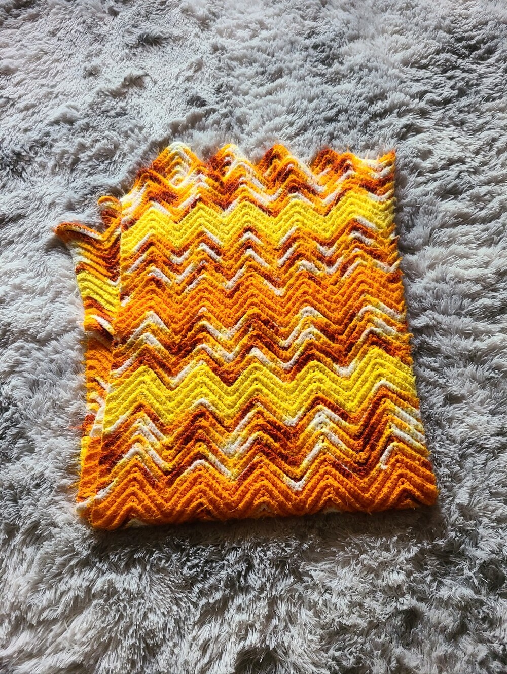 Hand Crafted Orange, Yellow & White Chevron Throw - Picture 4 of 13